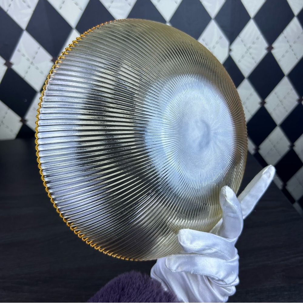 Amber Luster Ribbed Glass Bowl & Plate Set with Gold Rim Contemporary Tablescape - Picture 4 of 13